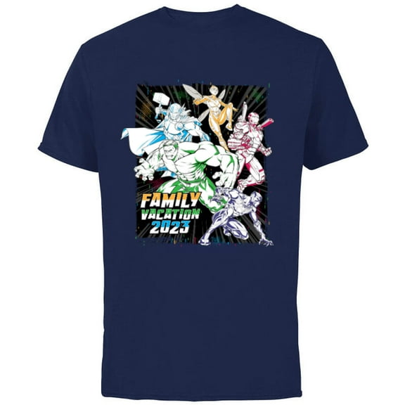 Marvel Avengers Family Vacation 2023 Iron Man Black Panther - Short Sleeve Cotton T-Shirt for Adults - Customized-Navy