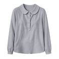 thumbnail image 4 of cocolona Womens Linen Peter Pan Collar Tops Dressy Casual Long Sleeve Button Solid Color Shirts, 4 of 5