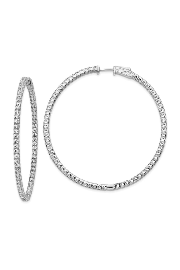 White Sterling Silver Earring In & Out Hoop Women'S Cubic Zirconia CZ Round Clear 51 mm 52