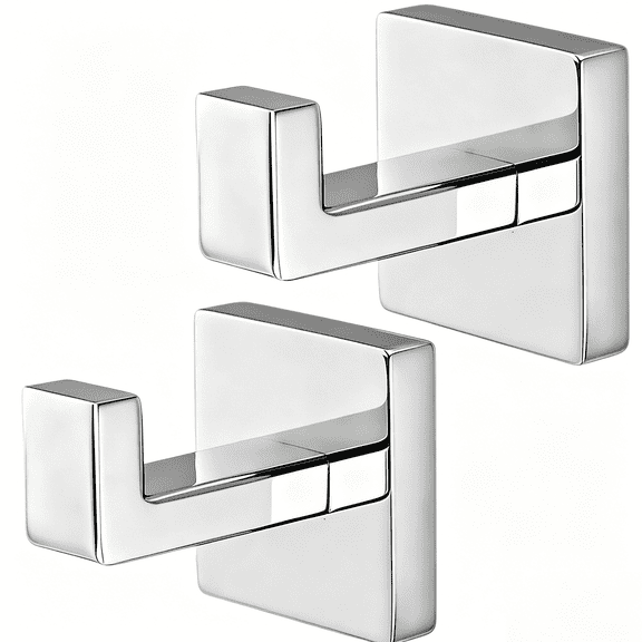 Towel Hooks for Bathrooms, Heavy Duty Wall Mounted Stainless Steel Modern Hook, 2 Pack – Ideal for Hanging Towels, Robes, Coats, in Kitchen, Bedroom, Bathroom, or Hotel (2, Chrome Polished)