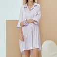 thumbnail image 2 of Homgro Women's 3/4 Sleeve Nightgown Button Down Nightshirt V Neck Boyfriend Notch Collar Sleep Shirts High-low Mid-thigh Length lounge Dress Nightwear Purple One Size, 2 of 5