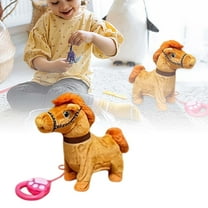 Brown Interactive Walking Singing Pony Toy Horse Light-Up Talking Pony with Leash Electric Plush Pony Horse Pet Toy for Birthday Christmas