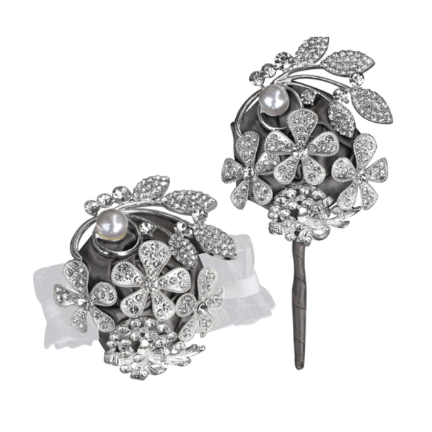 1 juego de pulsera y ramillete de perlas de imitación con diamantes de imitación: pulsera para damas de honor y novias, ramo de flores de tela para la muñeca, ideal para decoración de bodas y gradua