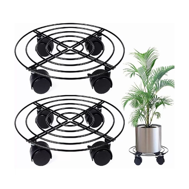 2 Base Soporte Maceta Portamaceta Ruedas 27x27cm Negros