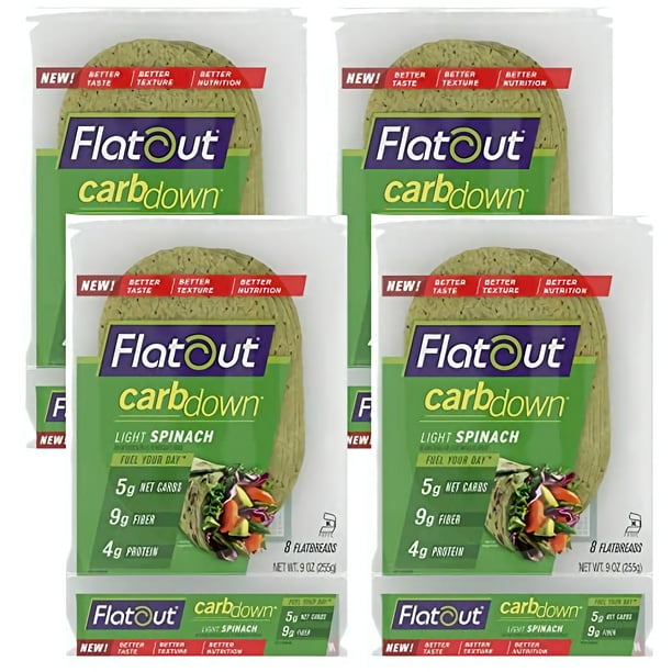 Flatout Flatbread, CarbDown Light Spinach Wraps, Perfect for Use as