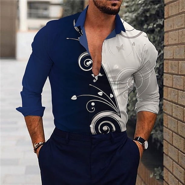 Camisas de manga larga con estampado floral de otoño para hombre, ropa de estilo étnico de tendencia para hombre, camisas casuales con personalidad de moda, camisetas de manga larga para hombre