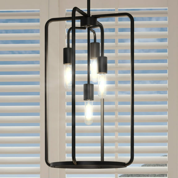 Luxury Urban Loft Indoor Pendant, 22.875''H x 14.5''W, with Minimalist Style Elements, Utilitarian Design, Midnight Black Finish, UHP3281