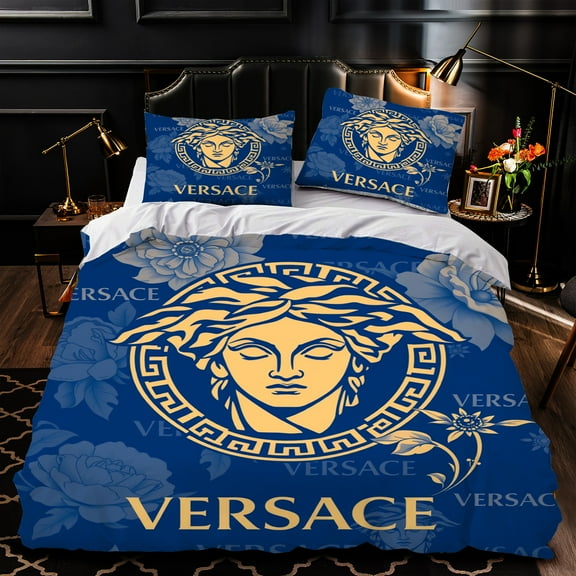 3-Piece Duvet Cover Set in Royal Blue & Gold - Luxurious Bedding Includes Duvet Cover & 2 Pillowcases
