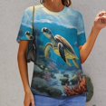 thumbnail image 6 of Nautical Green Sea Turtles Womens Tops Women's Fashion Casual Short Sleeve Flower Print Round Neck Pullover Top Blouse, 6 of 6