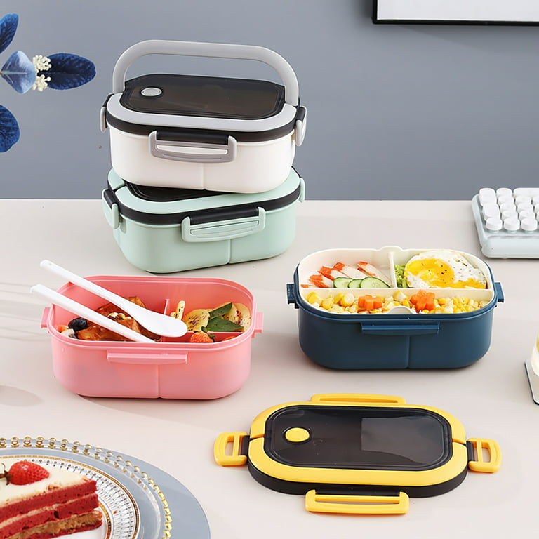 VEAREAR 1 Set 1.2L Lunch Box Anti-slip Handle 2 Layers 6 Grids  Microwaveable Leak-Proof Pack Rice Bento Box for Office