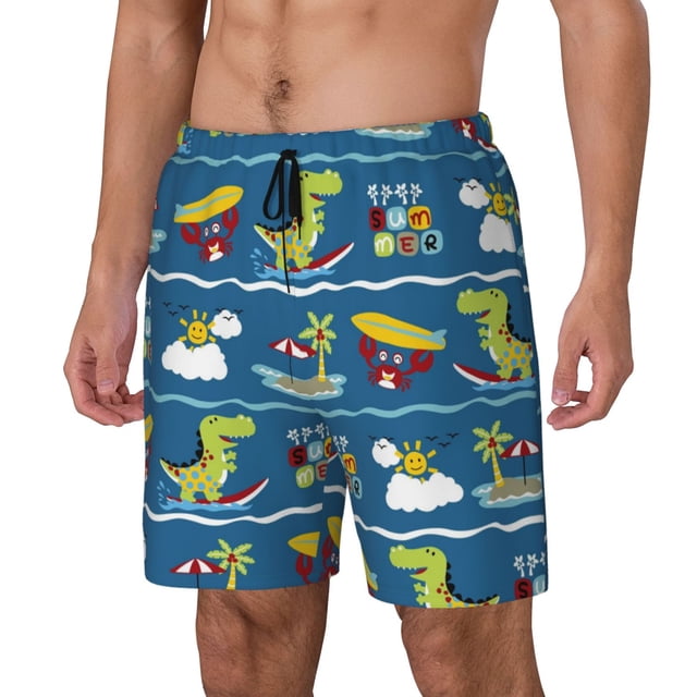 Balery Dinosaur on the Beach Vacation Bañador para hombre, shorts de playa de secado rápido con entrepierna y forro de compresión-3X-Large