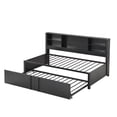thumbnail image 4 of Twin Size Daybed with Twin Size Trundle, Wooden Platform Bed with Storage Shelves and USB Ports, Modern Bed Frame for Bedroom Dorm, No Box Spring Needed, Black, 4 of 7