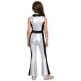 thumbnail image 3 of Hansber Girls Disco Outfits Kids 70s Party Dress Up Bell Bottom Jumpsuit Sleeveless Sequins Dancing Romper Silver 14, 3 of 6
