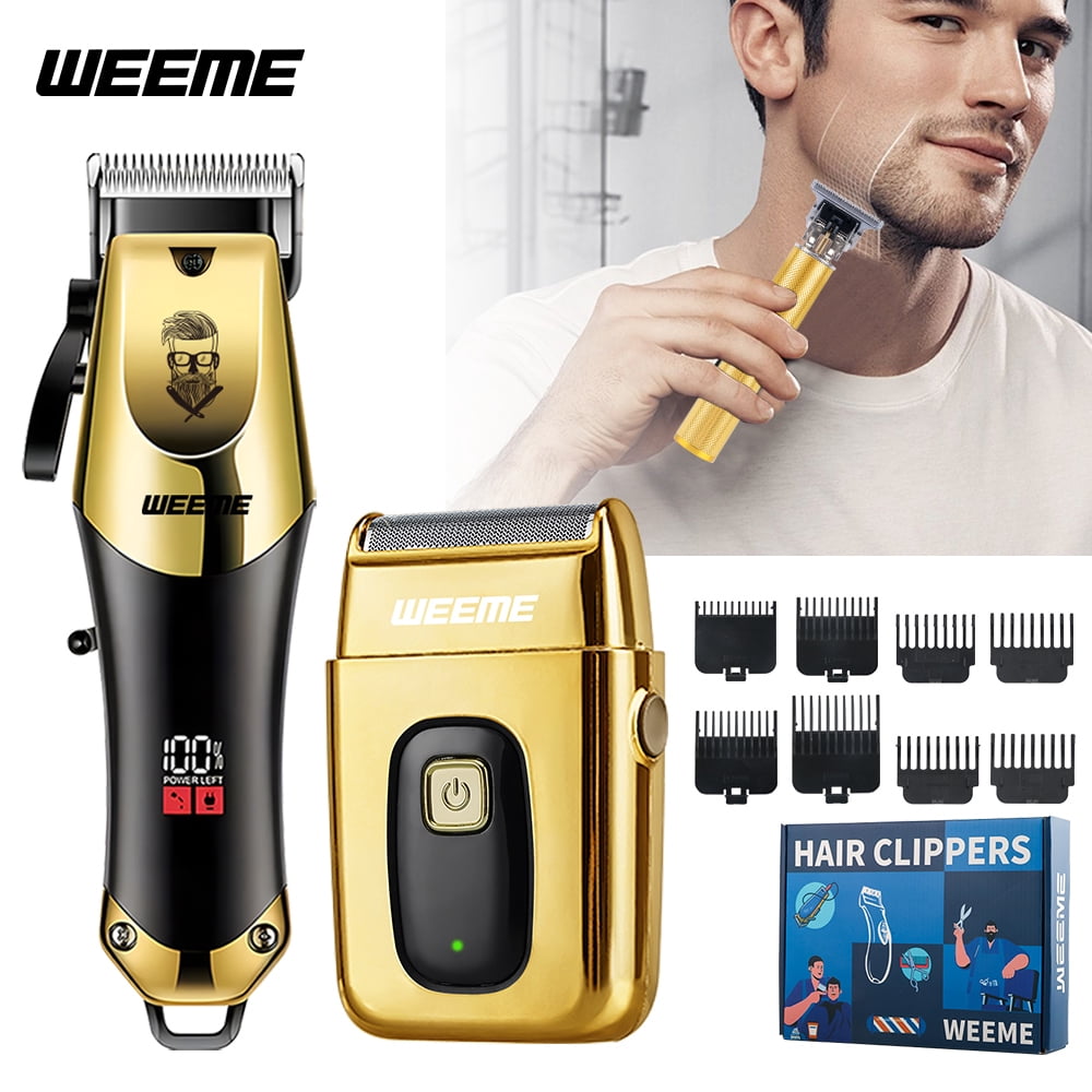 Men's Hair Clipper Kit, Cordless Professional T-Blade Trimmer Set with Adjustable Fade Dial, 4 Guide Combs (1.5-6mm), USB Rechargeable 2-in-1 Razor for Hair & Beard, Home Salon Barber Tool Gift
