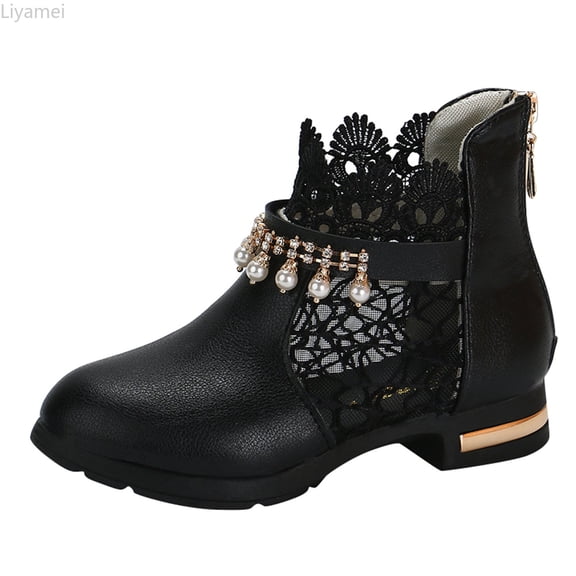 Liyamei Girls Mesh Lace Shoes Fashion Mesh Lace Ankle Boots Non Breathable Boots Girls Snow Boots Size 10.5