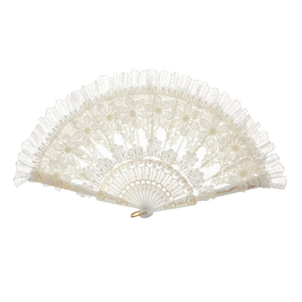 Abanico plegable de encaje Abanico plegable de encaje blanco Decoración de moda Abanico de encaje para mujer Retro flor