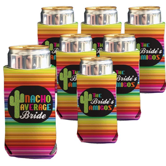 VictoryStore Enfriadores de latas SLIM: Nacho Average Bride Bachelorette SLIM Enfriadores de latas, juego de 7 (6 Amigos 1 Bride Can Cooler)