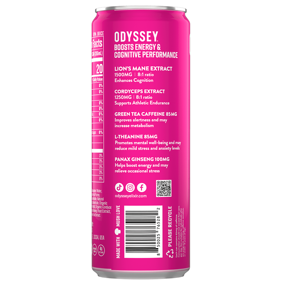 Pack of 12, Odyssey Elixir Dragon Fruit Lemonade Elixir Sparkling Energy Drink, 12 fl oz