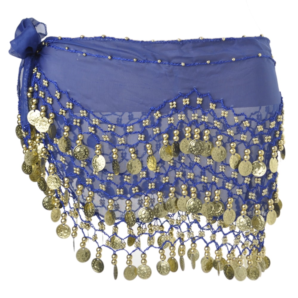 BellyLady Belly Dance Hip Scarf 158 Gold Coins Dance SkirtNavy Blue