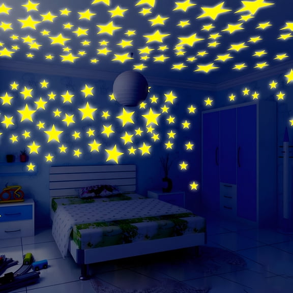 CCOCC 100 Pcs Kids Bedroom Fluorescent Glow in the Dark Stars Wall Stickers Luminous Star Stickers for Ceiling,Ceiling Decor Self-Adhesive Fluorescent Night Sky Decor,Gift for Kids