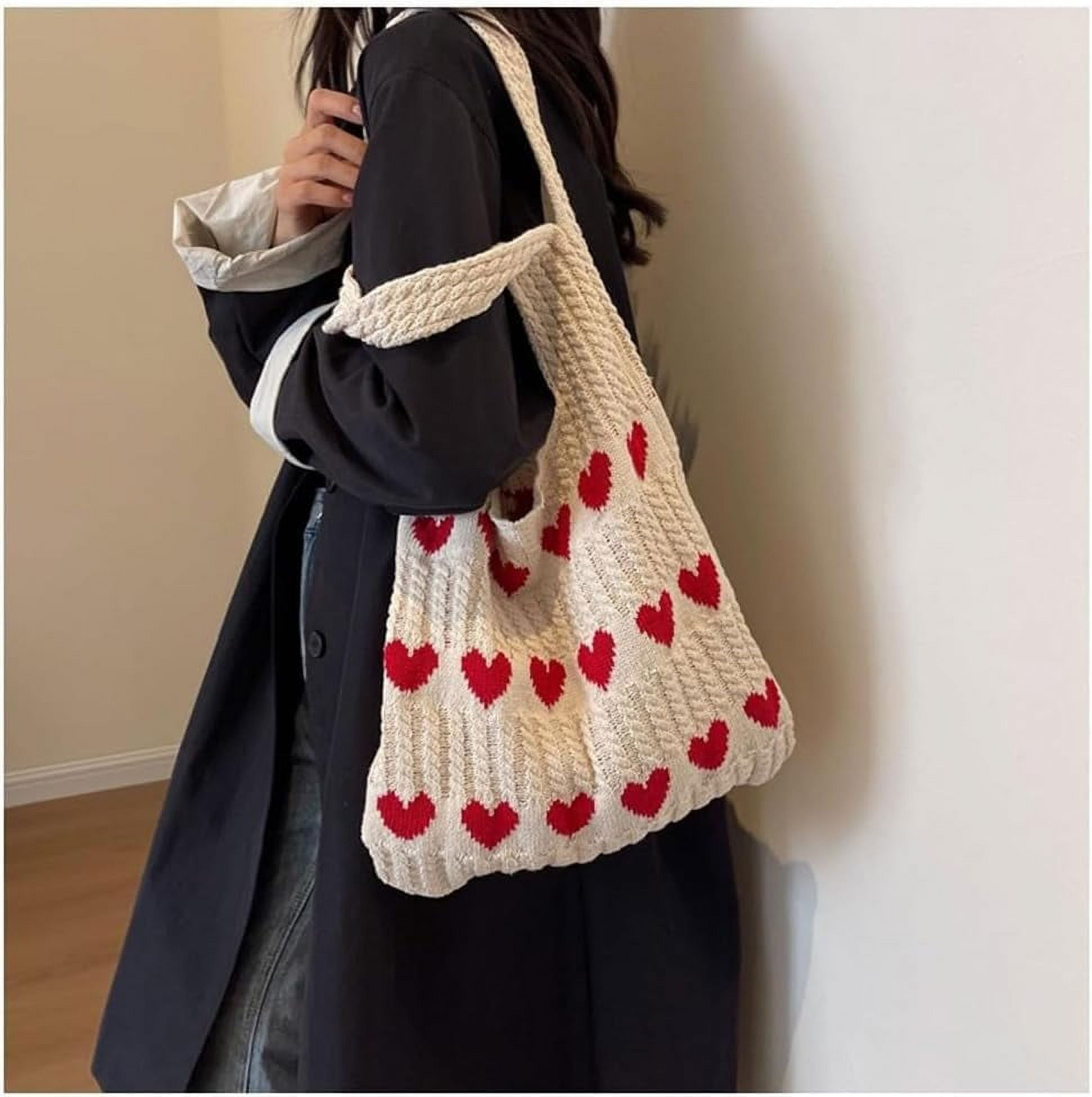 5750 Heart Crochet Tote Bag Cute Purse Cutecore Key Chain Y2K Accessories No-sew Heart Purse Crochet Pattern - Sweetheart Scallop Bag  main image 2
