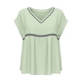 thumbnail image 3 of Short Sleeve Cotton Linen Peplum Tops for Women V-Neck Crochet Trim Casual Blouse for Work Vacation Daily Life and Outdoor Activities, 3 of 5
