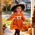 thumbnail image 5 of larppty Toddler Baby Girl Halloween Outfit Plaid Smocked Dress Pumpkin Ghost Long Sleeve Dresses Girls Fall Winter Clothes, 5 of 9