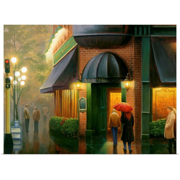 Great BIG Canvas | Rolled Leo Stans Poster Print entitled Rainy Day Pub