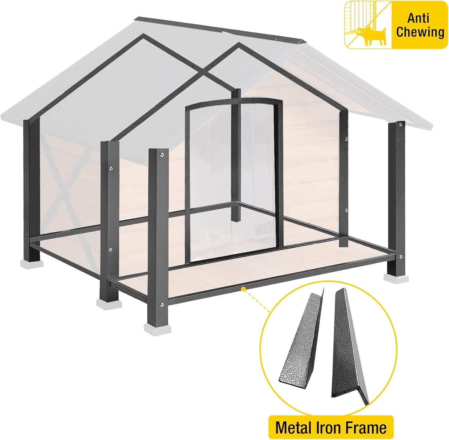 Aivituvin Insulated Dog House with Insulated Liner, Anti-Chewing Iron Frame 34.3" Large Outdoor Dog Kennel for Winter, Weatherproof