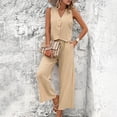 thumbnail image 4 of Riforla Women's 2 Piece Cotton Casual Outfits Womens Button Sleeveless Vest Shirt Straight Wide Leg Trousers with Pockets 2 Piece Sets for Women Khaki XL, 4 of 7