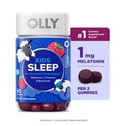 OLLY Kids Sleep Gummy Supplement, 0.5mg Melatonin, L-Theanine, Raspberry Flavored, 90 Count