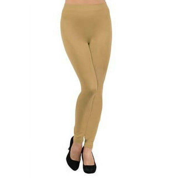K-Cliffs Women's One Size Seamless Legging Pants W/ 3" Waistband, Beige