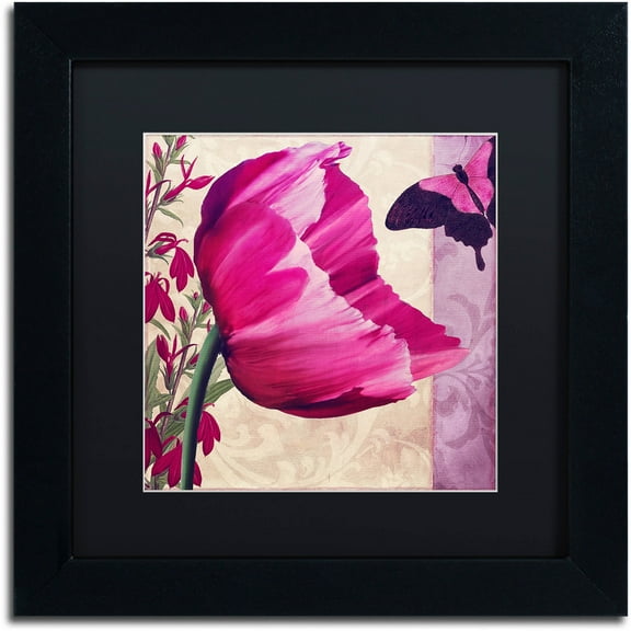 Trademark Fine Art " Pink Poppy II " Canvas Art by Color Bakery Black Matte, Black Frame