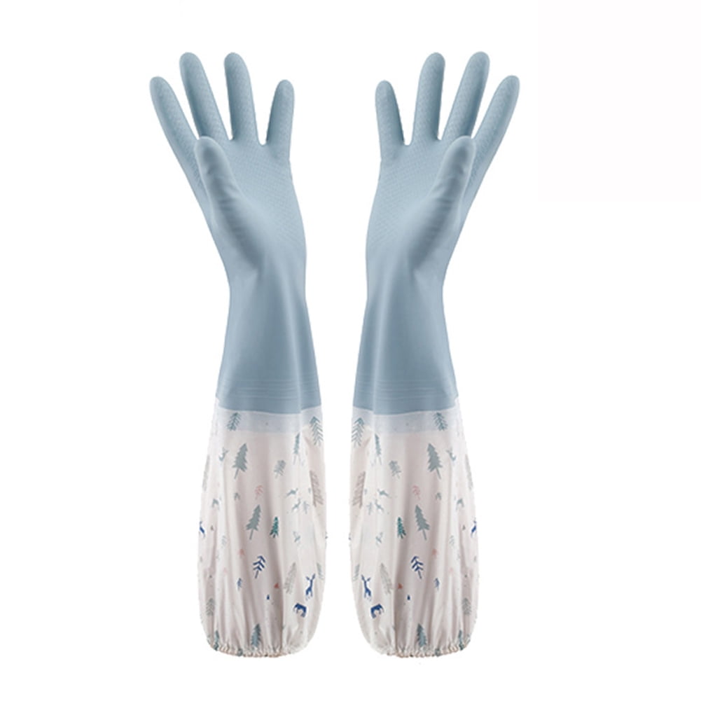 LeKing Kitchen Cleaning Gloves PVC Lengthened Plus Velvet Dishwashing