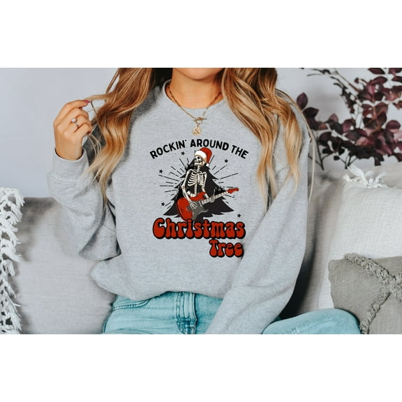 Rockin' Around Sweater, Vintage Christmas, Christmas Tree Sweatshirt, Womens Cute Santa, Xmas Graphic Pullover, Holiday Ugly Sweater 1310107215