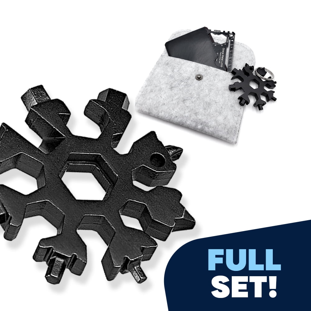 2 Pcs 18-in-1 Snowflake Tool Stainless Steel with Storage Bag Black Key Ring and Carabiner Clip Snowflake Multi-Tool 