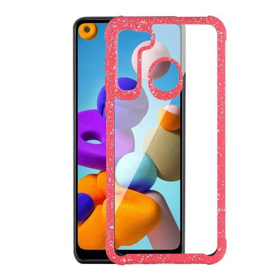 Samsung Galaxy A21 Phone Case Hybrid Cover with [TPU Cushion] Enhanced Hand-Grip TPU Cushion Frame Transparent Clear Shock-Absorbing Armor Rubber Bumper RED Cover for Samsung Galaxy A21 [2020]