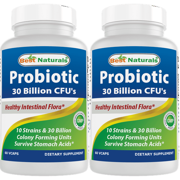 2 Pack Best Naturals Probiotic 10 Strains & 30 Billion CFU Intestinal Flora 60 Vegetarian Capsules | Shelf Stable probiotic