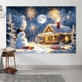 thumbnail image 4 of 10x8ft Winter Christmas Photography Backdrop Snowman Kids Backdrop Xmas Farmhouse Village Banner Party Decor Photo Backdrops Cabin Fireworks Photo Booth Props Background Rustic Pine Forest Wall Decor, 4 of 5