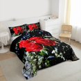 thumbnail image 3 of Homewish Red Flower Floral Full Size Comforter Sets, Valentines Day Rose Bedding Comforter Set, Teens Adult Women Men Reversible Bedding Sets, Breathable Home Decor, 3 Pieces, 3 of 8