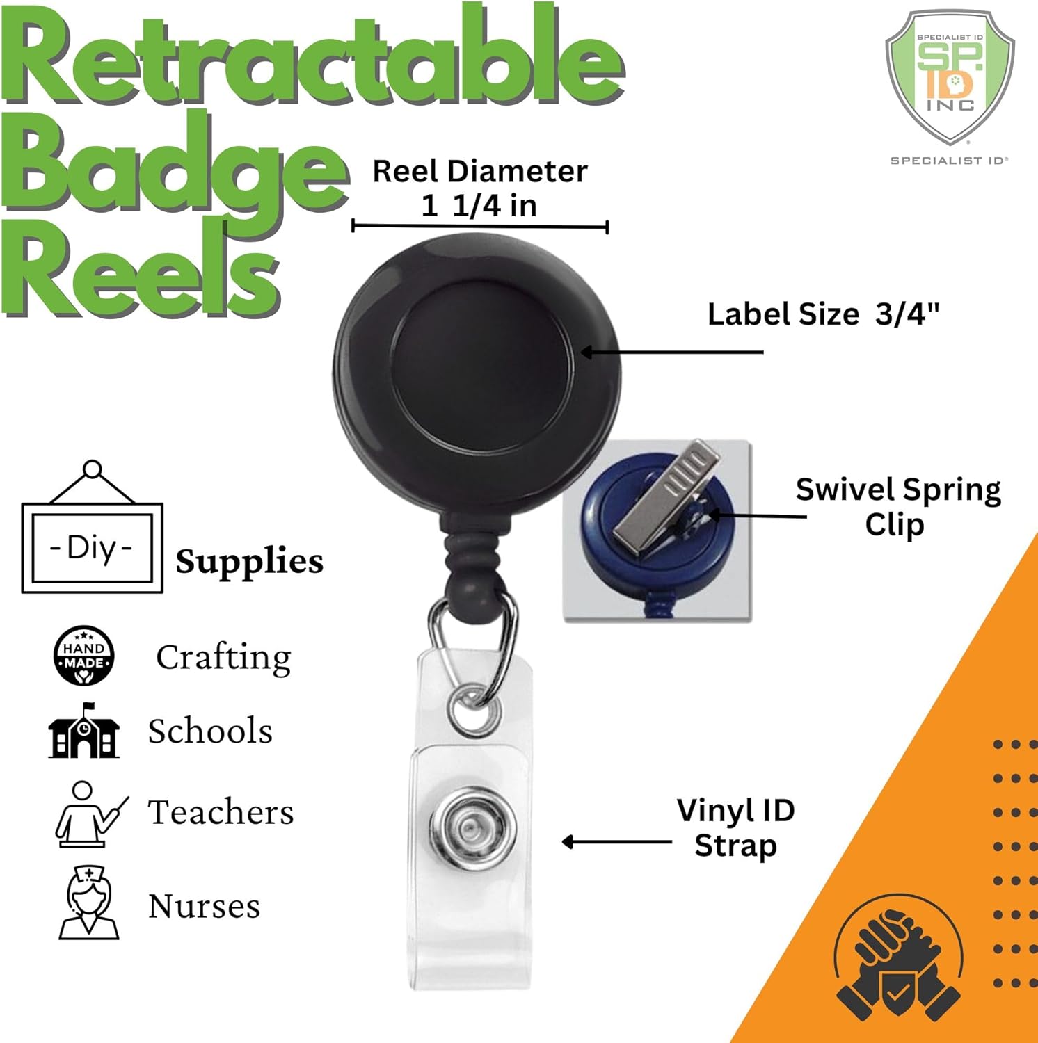ABPETE Bulk 100 Pack - Bulk Premium Black Retractable Name Badge Reels with Alligator Swivel Clip & Vinyl Card Holder Strap by Specialist ID