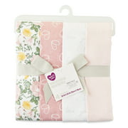 Parent's Choice Cotton Flannel Receiving Blankets, Floral, Pink, 4-Pack for Baby Girls