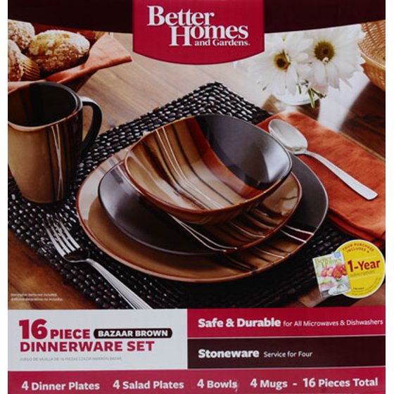 Better Homes and Gardens Bazaar 16pc Dinnerware Set, Brown - Walmart.com Better Homes and Gardens Bazaar 16pc Dinnerware Set, Brown - Walmart.com