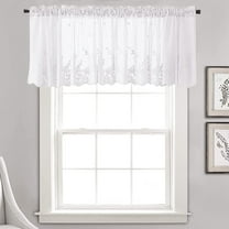 Floral Lace Valance Curtain Embroidery Semi Sheer Short Window Curtain for Kitchen Cafe Dinning Bath Room, 51x16inch