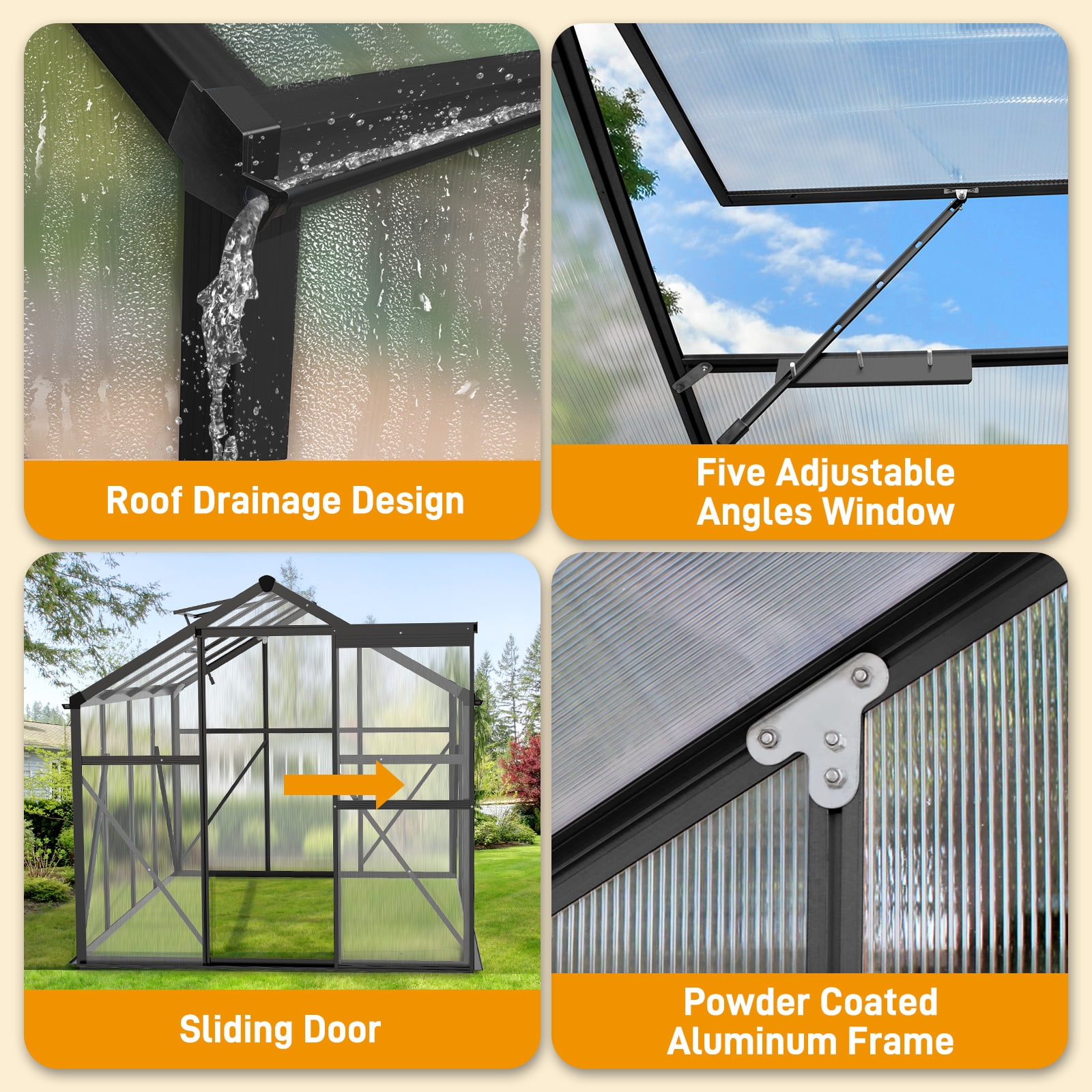 Ktaxon 6'x8' Gardening - Walk in Greenhouse, with Polycarbonate  Aluminum Frame,  Adjustable Vents, Sliding Door, Greenhouse for Outdoor