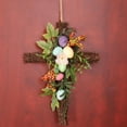 thumbnail image 5 of Easter Wreath Decor for Front Door, Easter Wreath with Cross Burlap Bow Religious Farmhouse Rustic Grapevine Wreath Spring Decor Garland with Flower DIY Easter Front Door Wreath for Home Decoration, 5 of 6