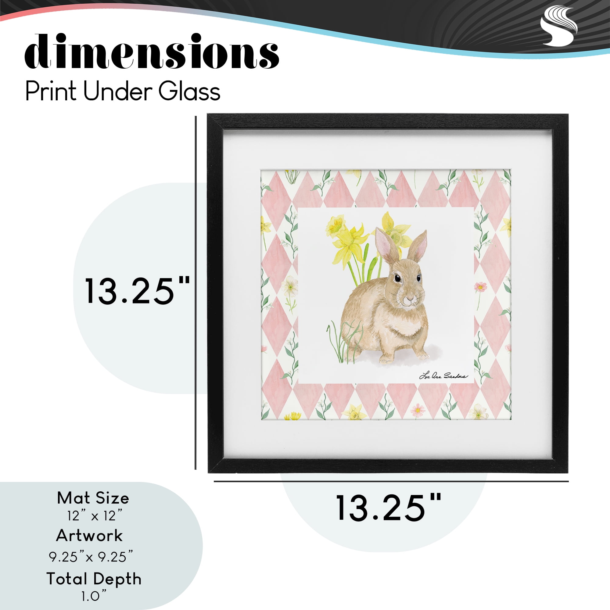 Bunny on Pink Argyle Black Framed Print Under Glass, design by Lee Ann Sanders