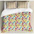 thumbnail image 1 of Easter King Size Duvet Cover Set, Cartoon Style Baby Chicken and Colorful Eggs with Little Daisy Blossoms and Zigzag, Decorative 3 Piece Bedding Set with 2 Pillow Shams, Multicolor, by Ambesonne, 1 of 3