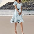 thumbnail image 5 of Smsaxvxz Women's Summer Dresses Fashion Floral Printed V Neck Short Sleeve Slim Waist Casual Flowy Hem Knee High Beach Vacation Sundress Light Blue 01 2XL, 5 of 7