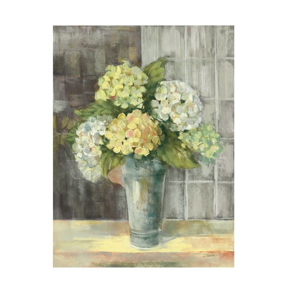 Carol Rowan 'Yellow Hydrangea Gray' Canvas Art